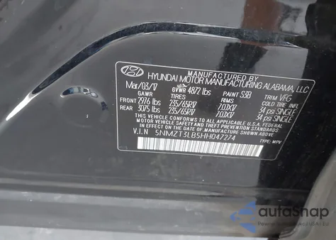 2017 Hyundai Santa Fe Sport 2.4L из США, поврежденный, VIN 5NMZT3LB5HH047274